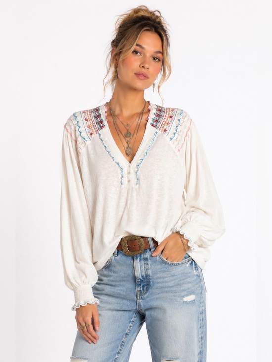 Free People Tops - Free People Embroidered Lace Henley Boho Top  Womens X-Small